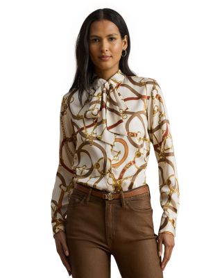  Classic Fit Print Twill Tie-Neck Shirt