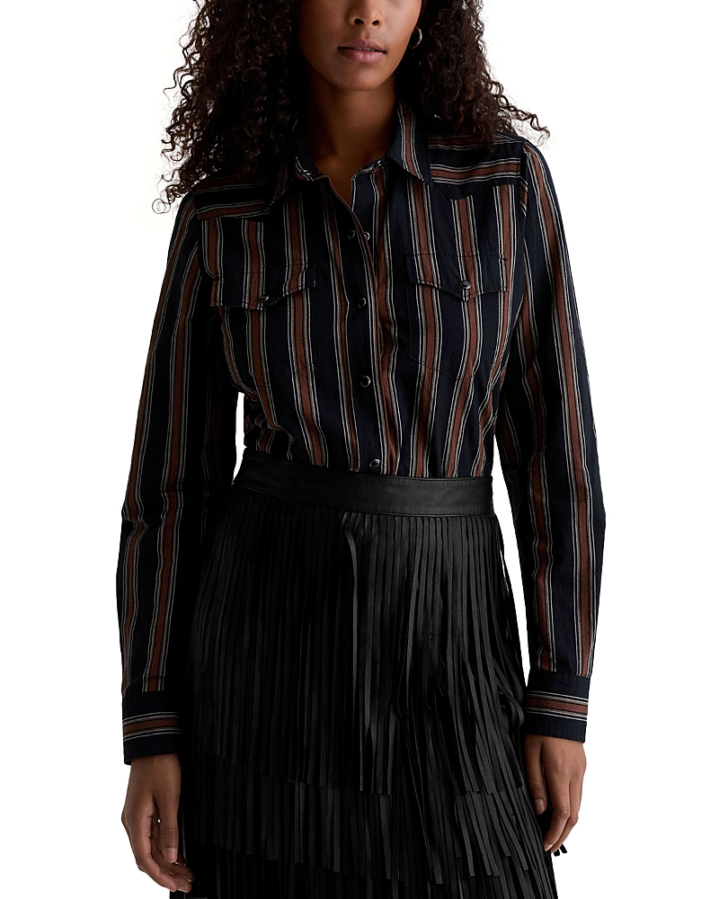 Ag Melia Stripe Cotton Western Snap-up Shirt In Black