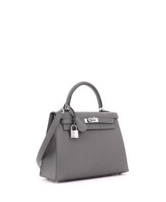 Kelly 25 Handbag Grey Epsom with Palladium Hardware