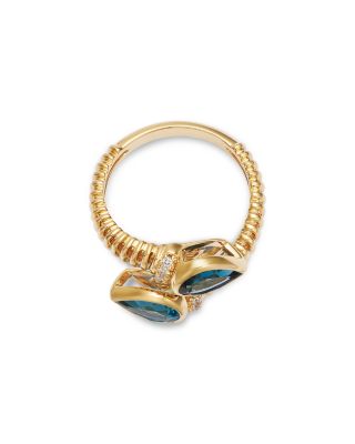 Blue Topaz, London Blue Topaz & Diamond Open Bypass Ring in 14K Yellow Gold