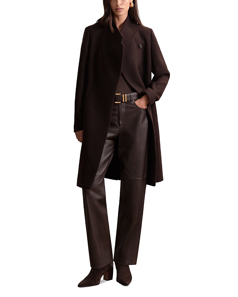 Reiss Wool Blend Mid Length Coat In Brown