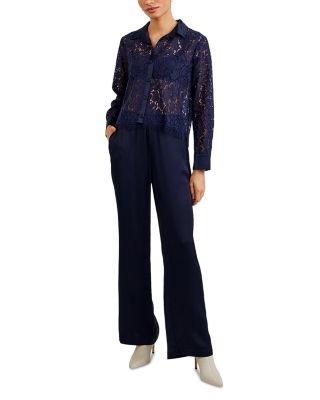 Lace Contrast Button Down Shirt