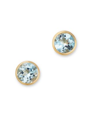 Semi Precious Gemstone Bezel Set Stud Earrings in 14K Yellow Gold