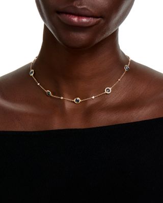 Blue Topaz & Diamond Station Collar Necklace in 14K Yellow Gold