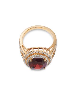 Garnet & Diamond Halo Ring in 14K Yellow Gold