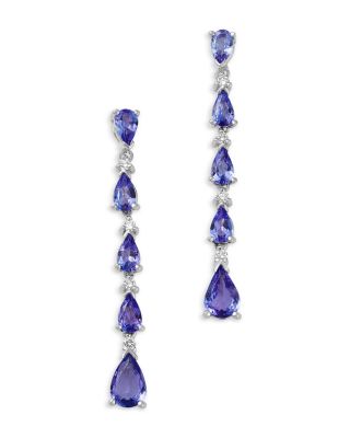 Tanzanite & Diamond Linear Drop Earrings in 14K White Gold