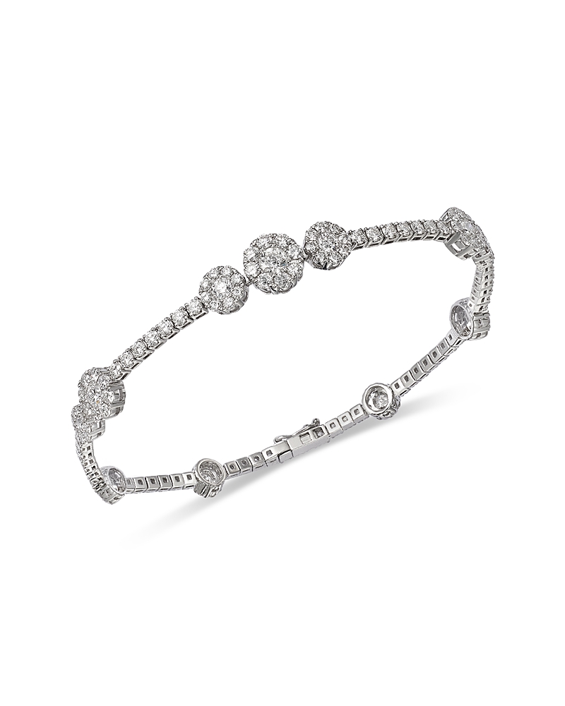 Bloomingdale's Fine Collection Diamond Flower Bracelet In 18k White Gold, 3.88 Tcw In Metallic