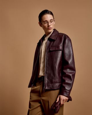 Emporio Armani Leather Zip Front Jacket | Bloomingdale's