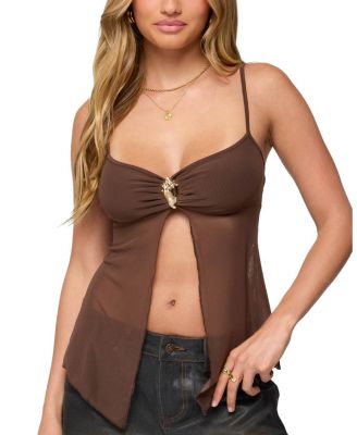  Reeve Split Front Sheer Mesh Top
