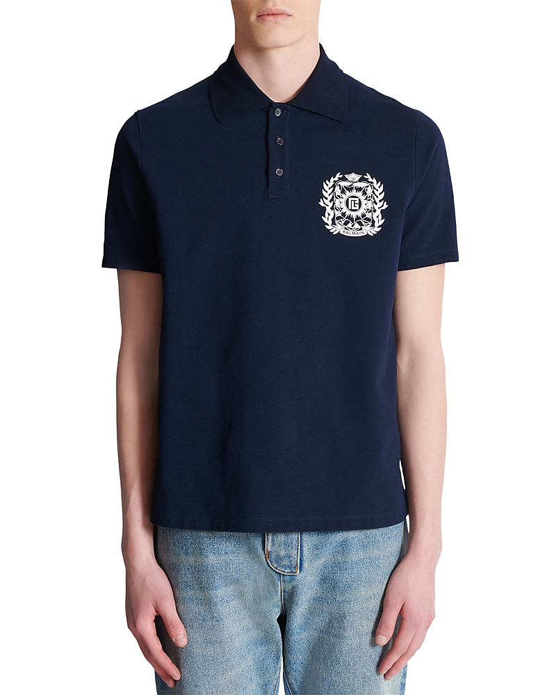 Balmain Emblem Polo Shirt In Blue