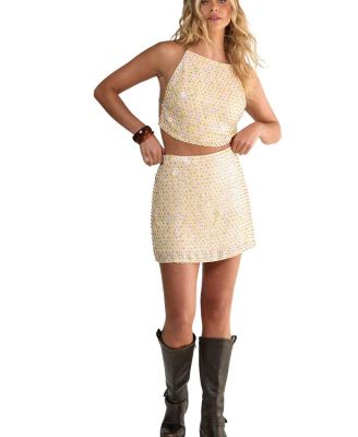 Studded Sequin Beaded Mini Skirt