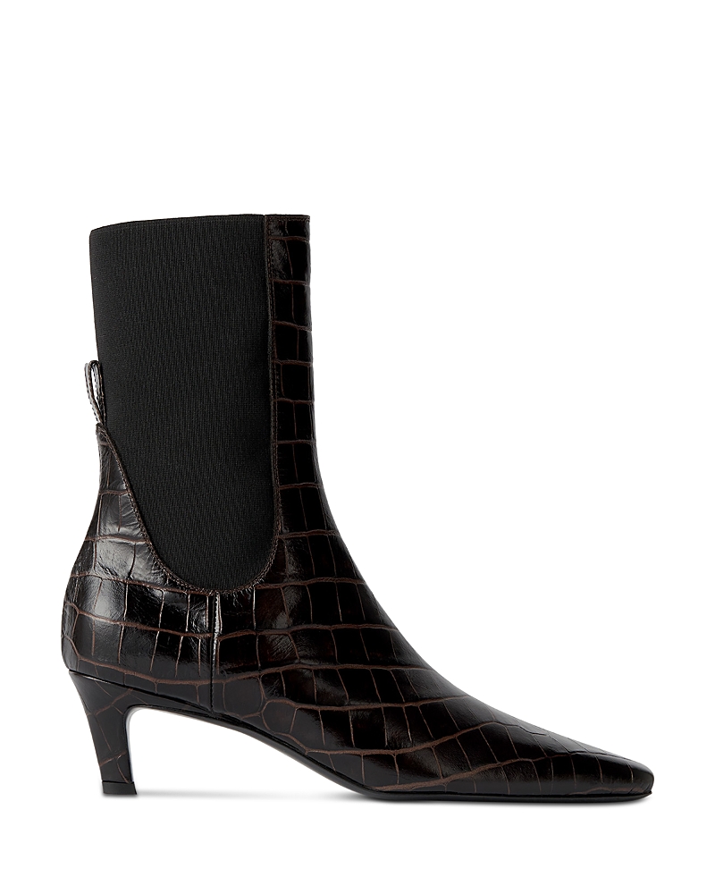 Totême Toteme Women The Mid Heel Boot Leather Boots With Croco Effect In Brown