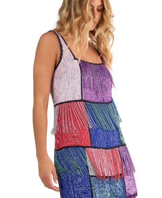 Check Tassel Sequin Mini Dress