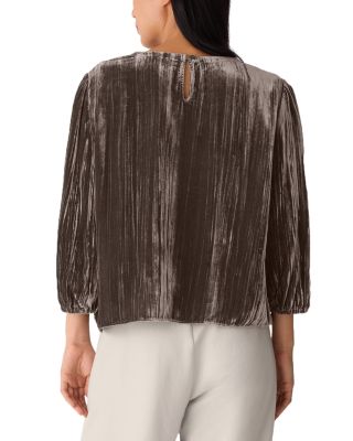 Crushed Velvet Round Neck Bubble Sleeve Top