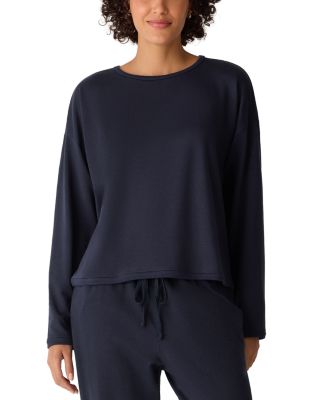 Striped Cozy Brushed Terry Round Neck Cropped Boxy Top