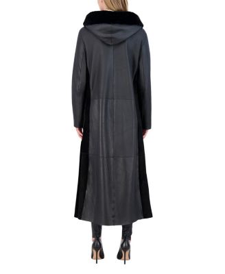 Shearling Zip Parka Coat with Belt