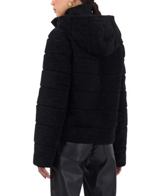 Horizontal Shearling Zip Jacket With Hood