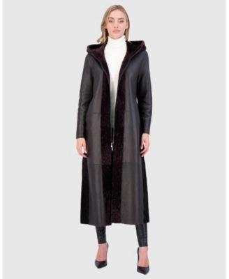 Shearling Zip Parka Coat with Belt