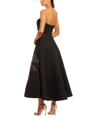  Crepe Printed Strapless Midi Dress with Pockets