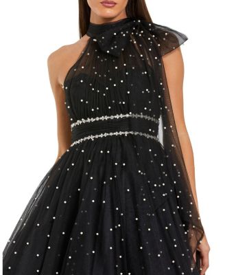  Embellished Tulle Tie Neck A-Line Mini Dress