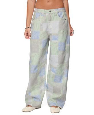  Patchwork Low Rise Baggy Light Rinse Wash Jeans