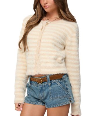  Aria Striped Fuzzy Knit Cardigan