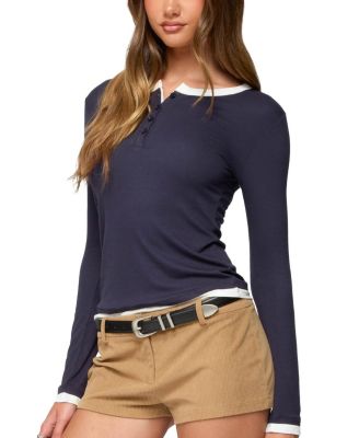  Contrast Layered Look Henley Top