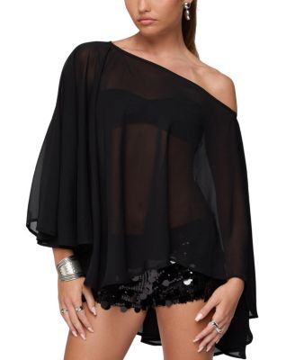 Sheer Chiffon Asymmetric Poncho