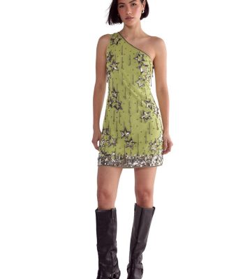 Tassel One Shoulder Sequin Mini Dress