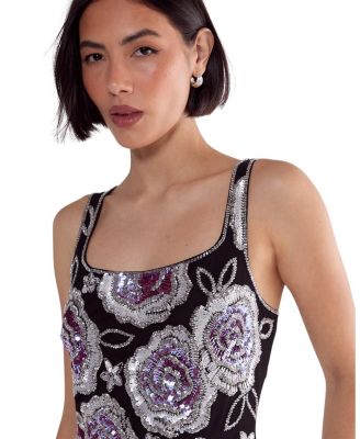 Beaded Flower Sequin Mini Dress