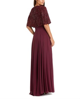  Beaded Overlay A-Line Gown