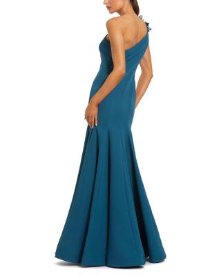  Crepe One Shoulder Evening Gown With 3D Flowers