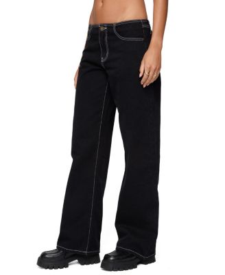  Contrast Stitch Low Rise Black Wash Jeans