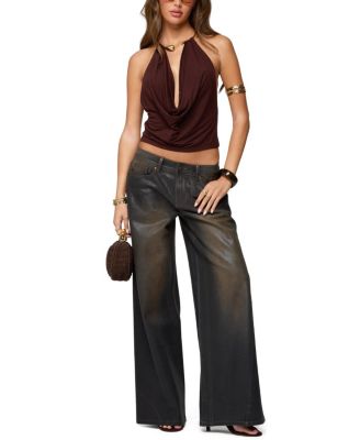  Mileva Cuff Deep Cowl Neck Top