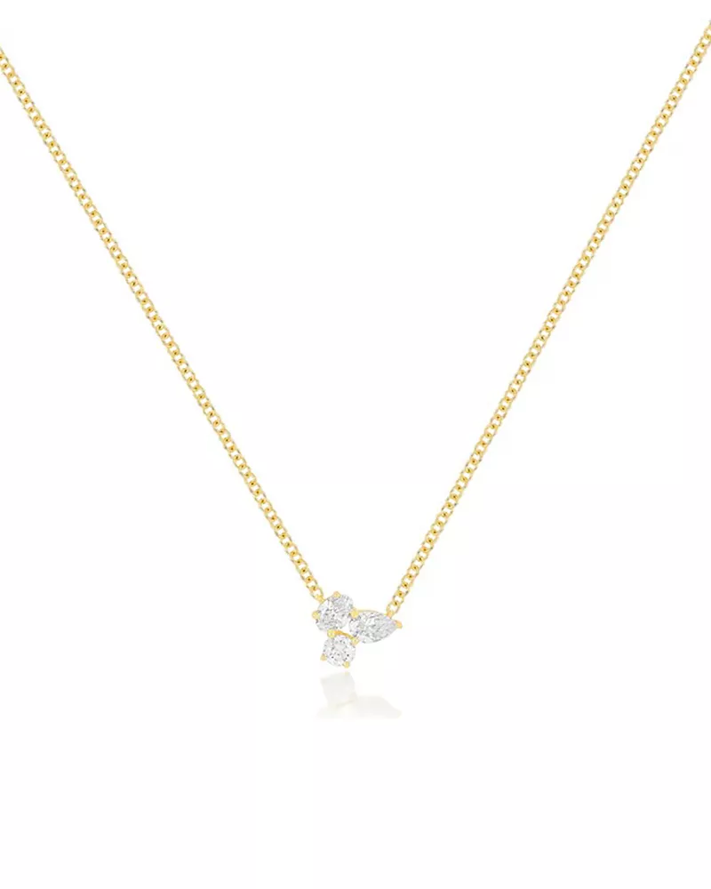 Ef Collection Diamond Mixed Cut Cluster Pendant Necklace in 14K Yellow Gold, 0.27 tcw