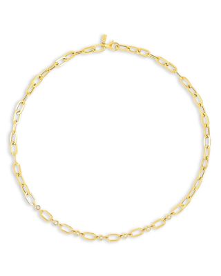 14K Yellow Gold EF Collection Diamond Bezel Open Link Collar Necklace, 16.5"