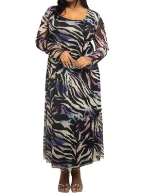 Zebra Print Mesh Midaxi Dress