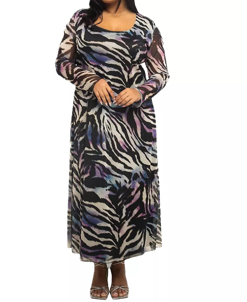 Fashion-szn Curve Zebra Print Mesh Midaxi Dress