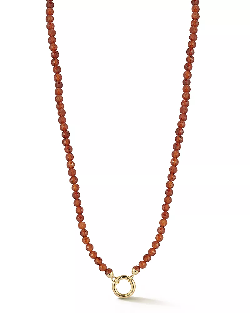 Moon & Meadow 14K Yellow Gold Garnet Bead Circle Clasp Collar Necklace, 17