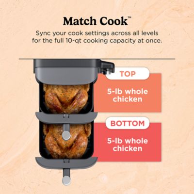 DoubleStack XL 10 QT, 6 in 1, 2 Basket Air Fryer, Space Saving Design