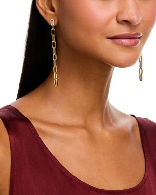 18K Yellow Gold Navarra Diamond Long Link Dangle Drop Earrings
