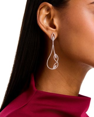 18K White Gold Byzantine Barocco Diamond Leaf Inspired Drop Earrings