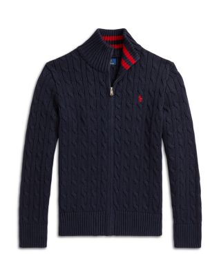 Boys' Cable Knit Cotton Full Zip Sweater - Big Kid