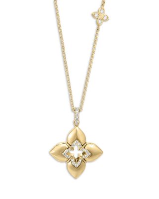 18K Yellow Gold Venetian Princess Cabochon Diamond Flower Pendant Necklace, 16-18"