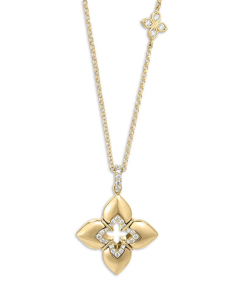 Roberto Coin 18K Yellow Gold Venetian Princess Cabochon Diamond Flower Pendant Necklace, 16-18 · OS