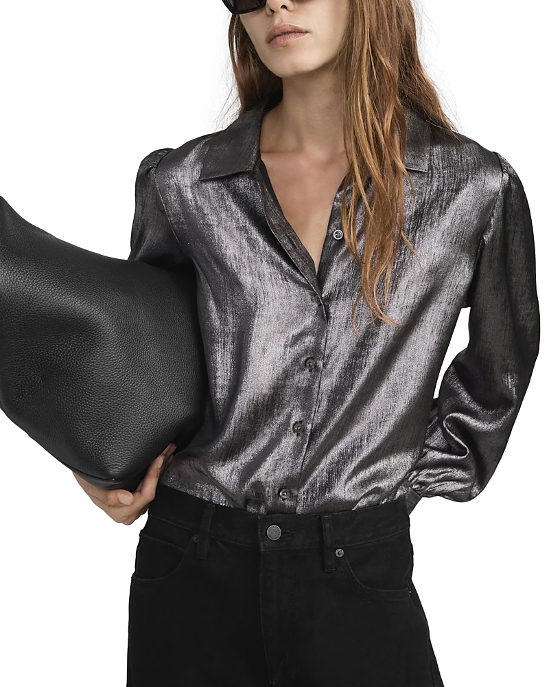 Frame The Shiny Staple Blouse In Gray
