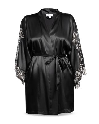 Lace Trim Satin Wrap Robe