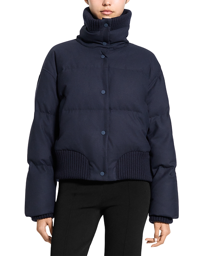 Theory Cozy Collar Puffer Coat In Blue