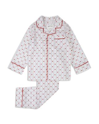 Girls' Striped Hearts Print Button Down Top & Pants Pajama Set - Little Kid, Big Kid