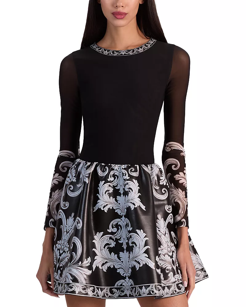 Alice and Olivia Chara Round Neck Long Sleeve Dress